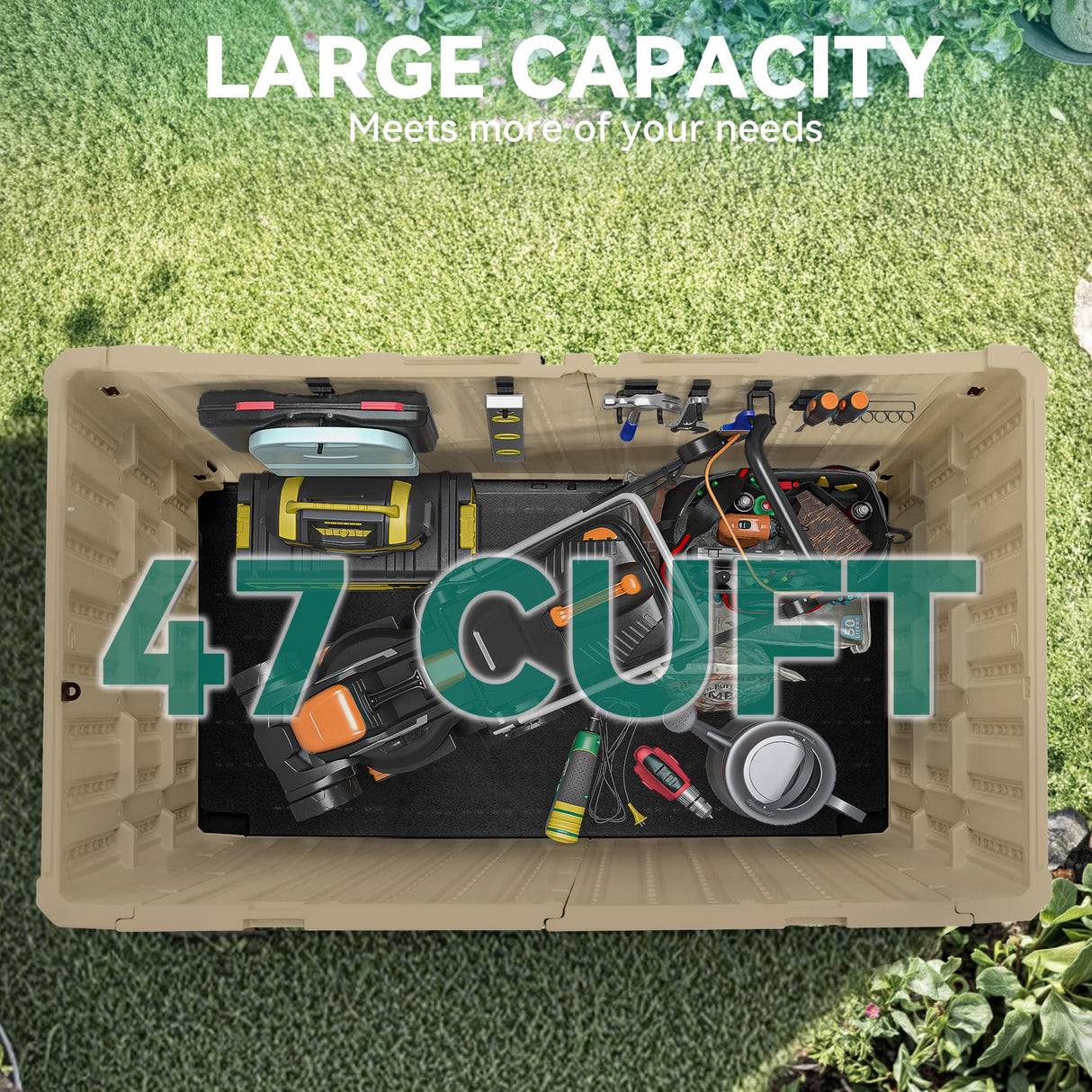 YITAHOME Large Outdoor Horizontal Storage Shed, 47 cu ft Resin Tool Shed w/o Shelf, Outdoor Waterproof Storage with Floor for Trash Cans, Garden Tools, Lawn Mower, Lockable, 4.5x2.8x3.9 ft, Brown YITAHOME