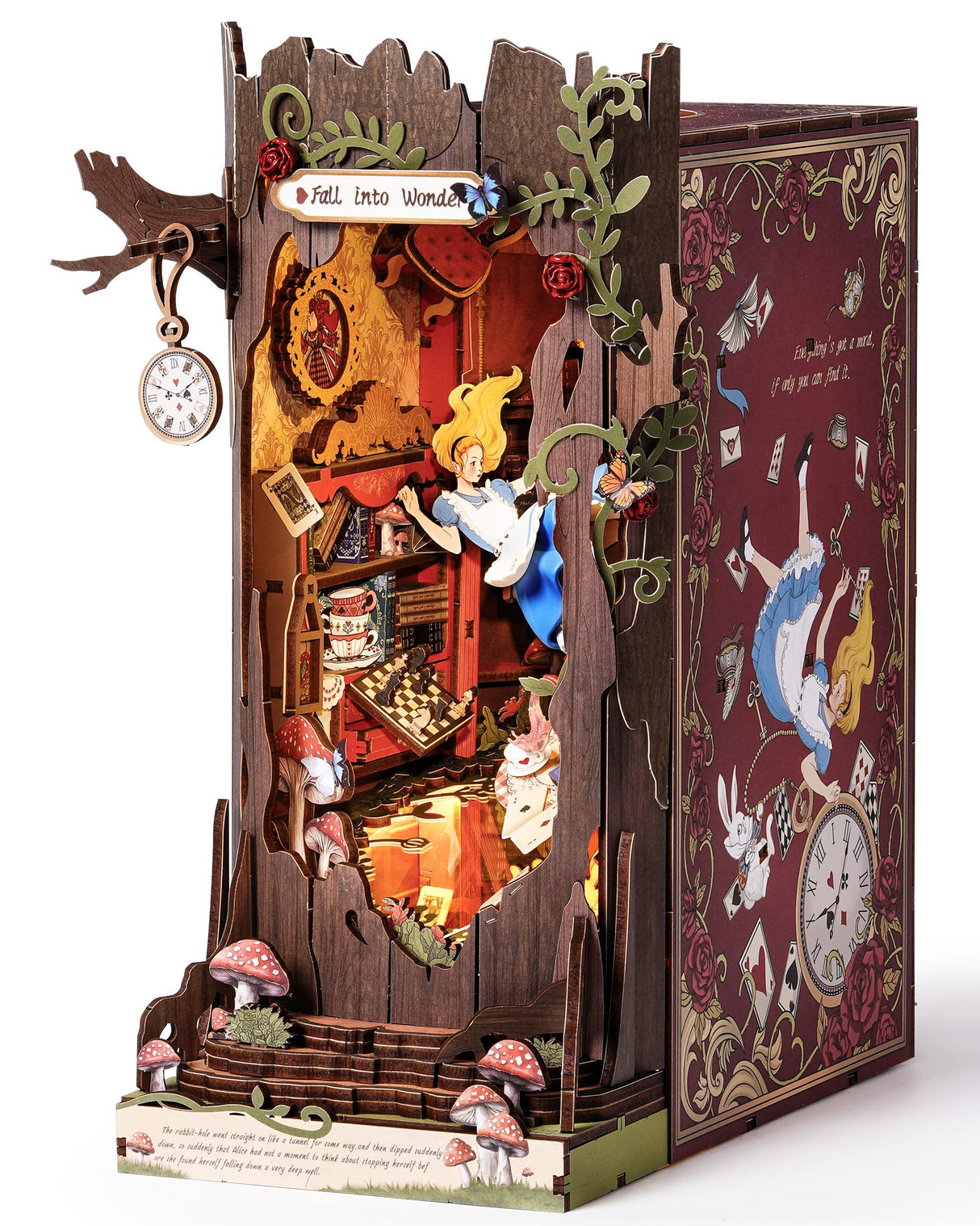 Rolife DIY Book Nook Kits Fall into Wonder, Fairy Tale Bookend Wooden 3D Puzzles for Bookshelf Decor, DIY Miniature House Building Kit for Adults, DIY Crafts/Surprised Gifts for Teens & Book Lovers Rolife