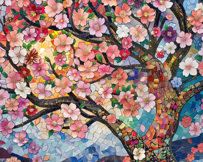 Flowers Blossom DIY Paint by Numbers for Adults Cherry Tree Digital Oil Painting Wildflowers, Landscape Acrylic Paintwork Kits Canvas with Acrylic Paint Boho Art Room Decor 20x16 Inch (No Frame)