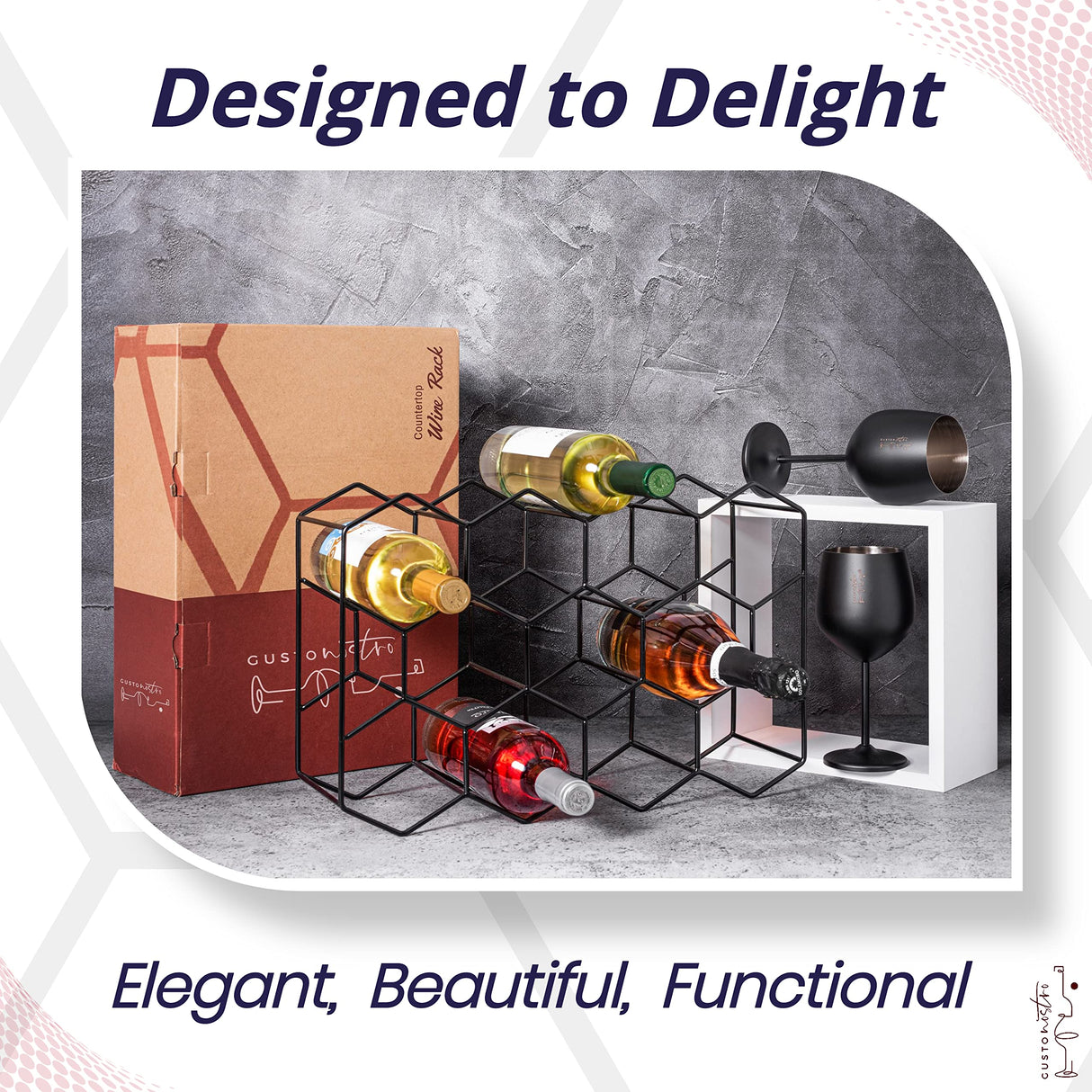 Gusto Nostro Countertop Wine Rack - 14 Bottle Freestanding Modern Black Metal Small - 3 Tier Tabletop Wine Holder Stand for Cabinet, Pantry - Wine Racks Countertop - No Assembly Required Gusto Nostro