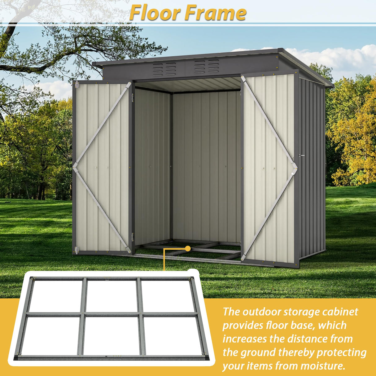 Jintop 6x4 FT Galvanized Steel Garden Sheds with Ventilation and Sloped Roof, Metal Storage Locker Includes A Lock,Key & Hinged Doors,2 Pairs of Gloves,for Tool,Equipment,Black Jintop