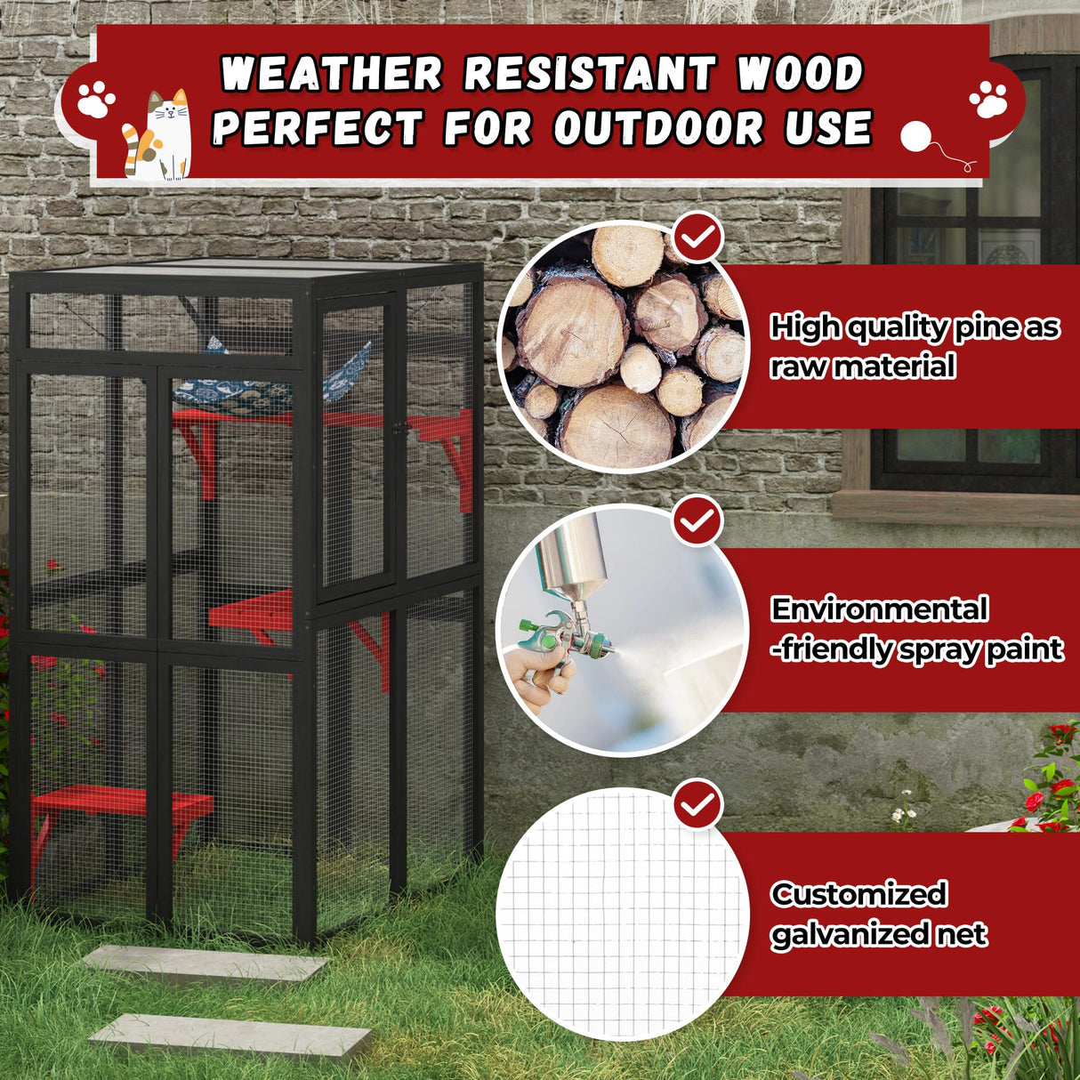 Catio Outdoor Cat Enclosure, Wooden Catio with Window Access for Patio, Indooe Kitty House (Gothic) Nyeekoy