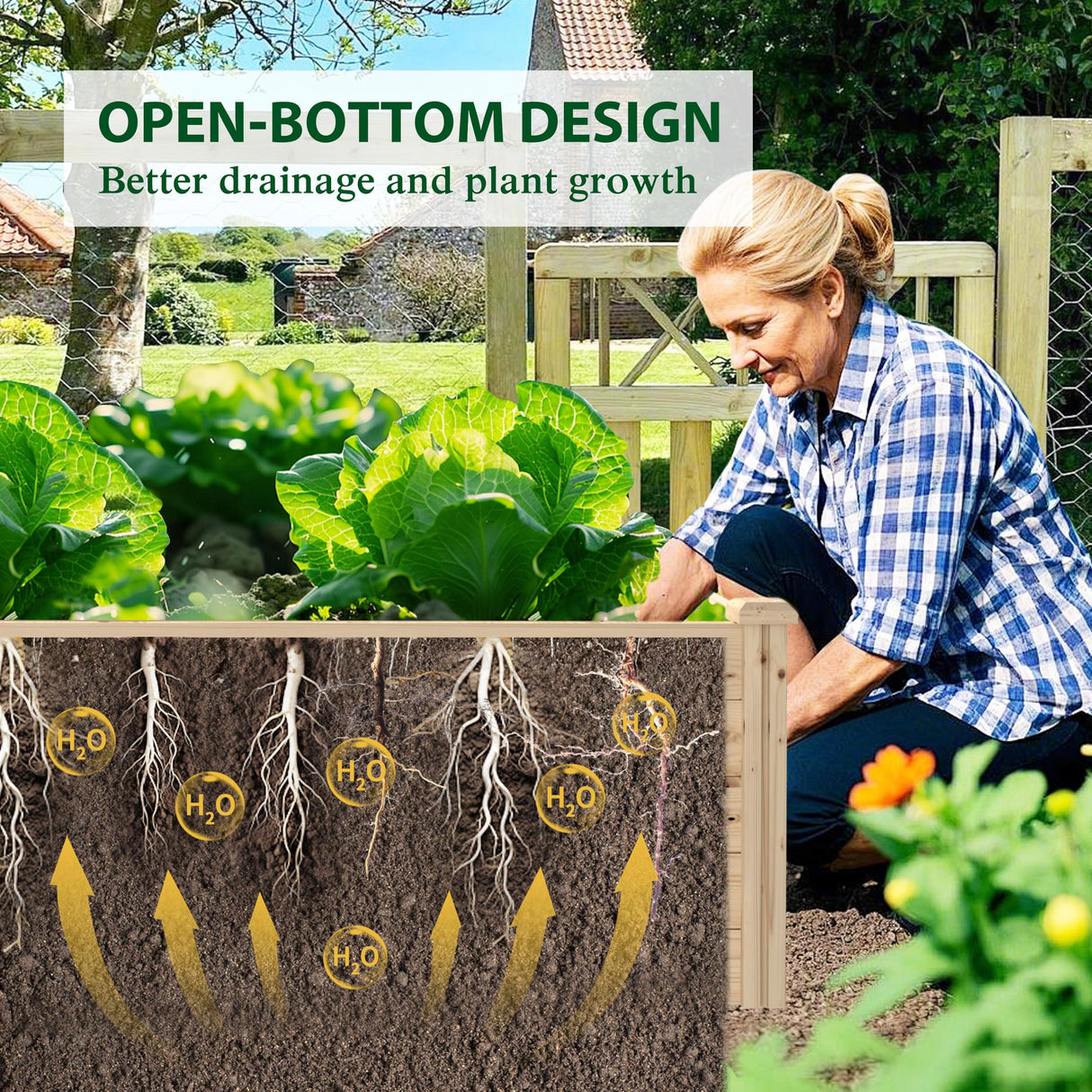 MUPATER 8x4x1.5 FT Wooden Raised Garden Bed, 43 Cubic Feet Outdoor Plant Box with Mortise & Tenon Design, Deep Raised Garden Bed for Herbs, Vegetables and Flowers, Garden, Natural Wood MUPATER