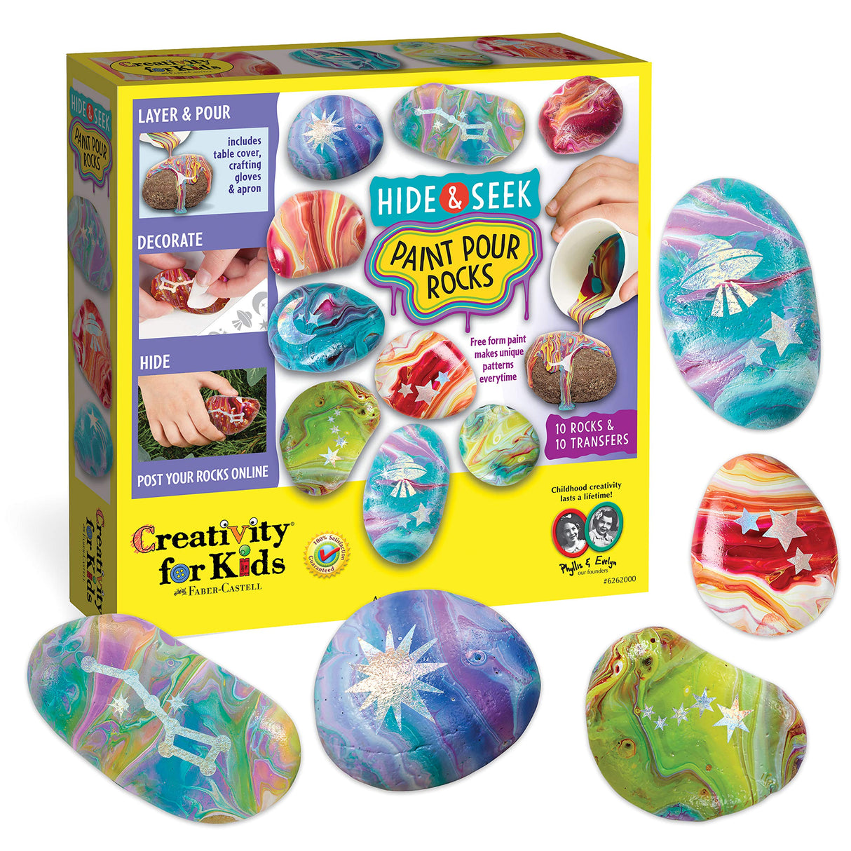 Creativity for Kids Hide and Seek Paint Pour Rock Painting Art Kit - Arts and Craft Activities for Kids (Ages 6+) Creativity for Kids