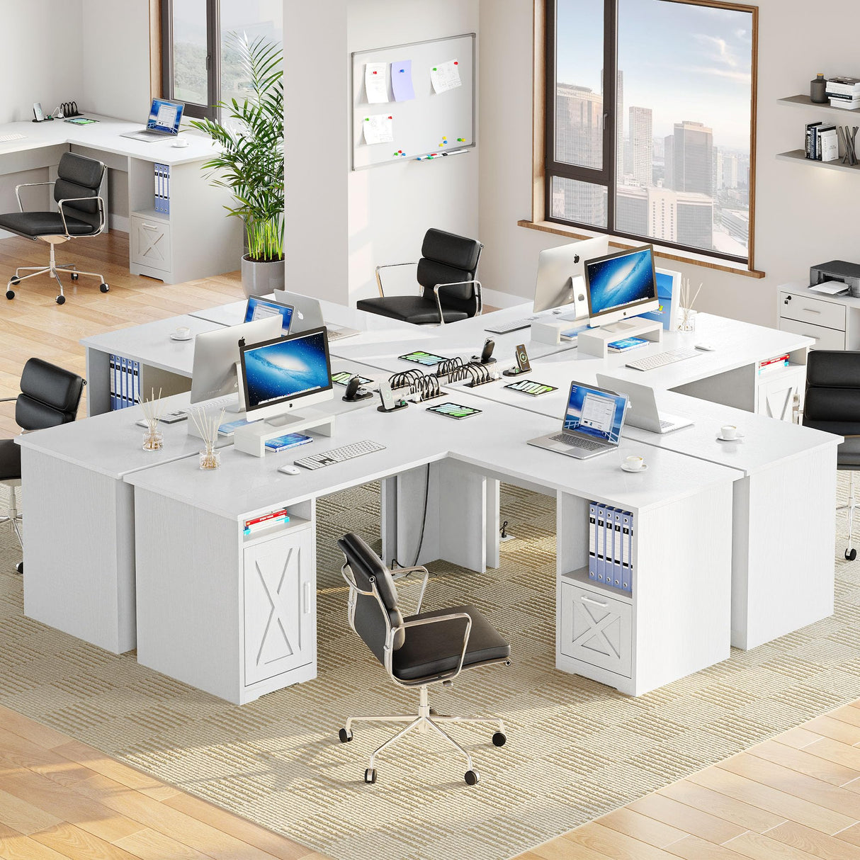 YITAHOME L Shaped Desk with Power Outlets, 60 Inch Computer Desk Corner Desk with File Drawer, Home Office Desk with Monitor Stand & Storage Shelves, L-Shaped Desk with File Cabinet, White YITAHOME