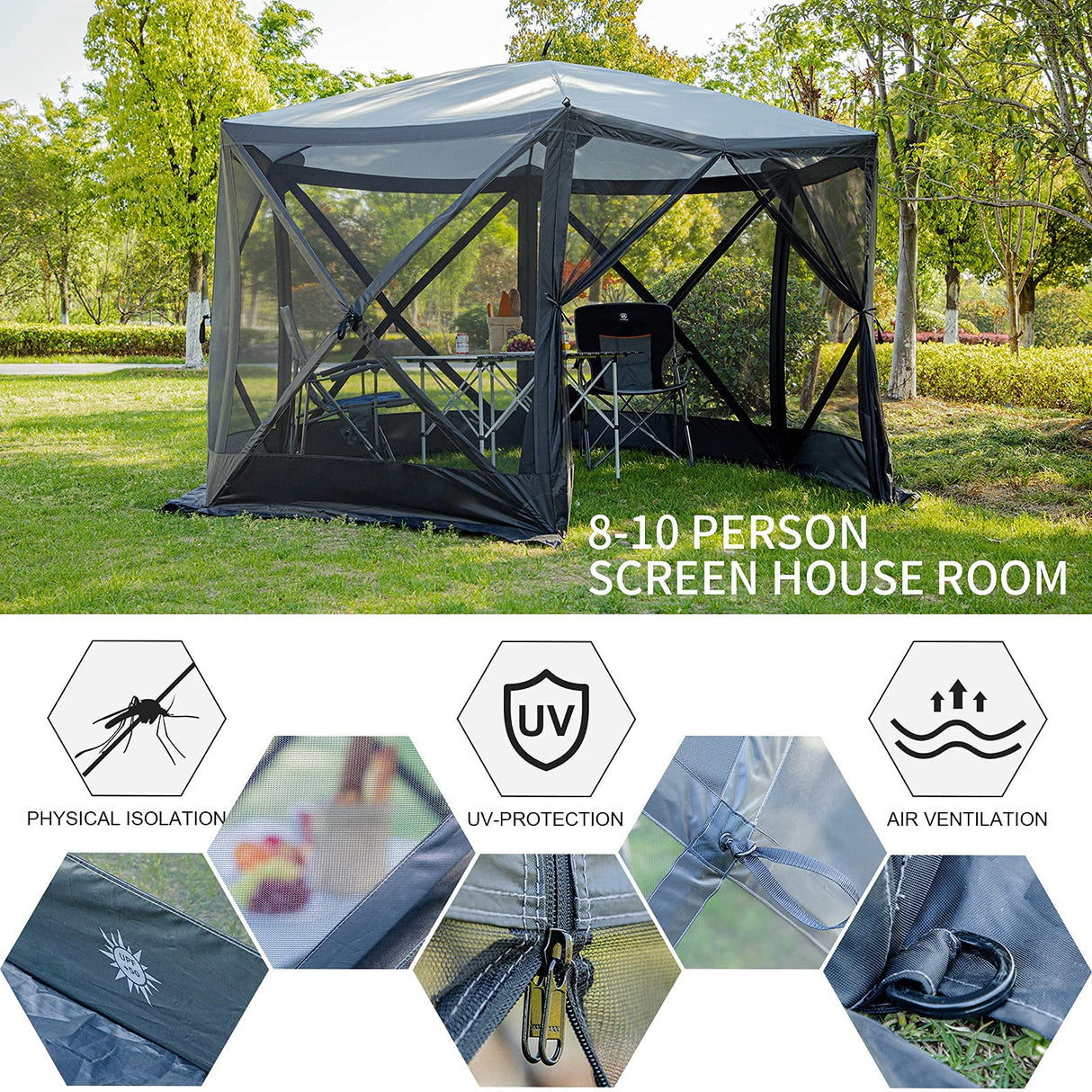 EVER ADVANCED Pop Up Gazebo Screen House Tent for Camping 11.5 ft for 8-10 Person Instant Canopy Shelter with Netting Portable for Outdoor, Backyard EVER ADVANCED