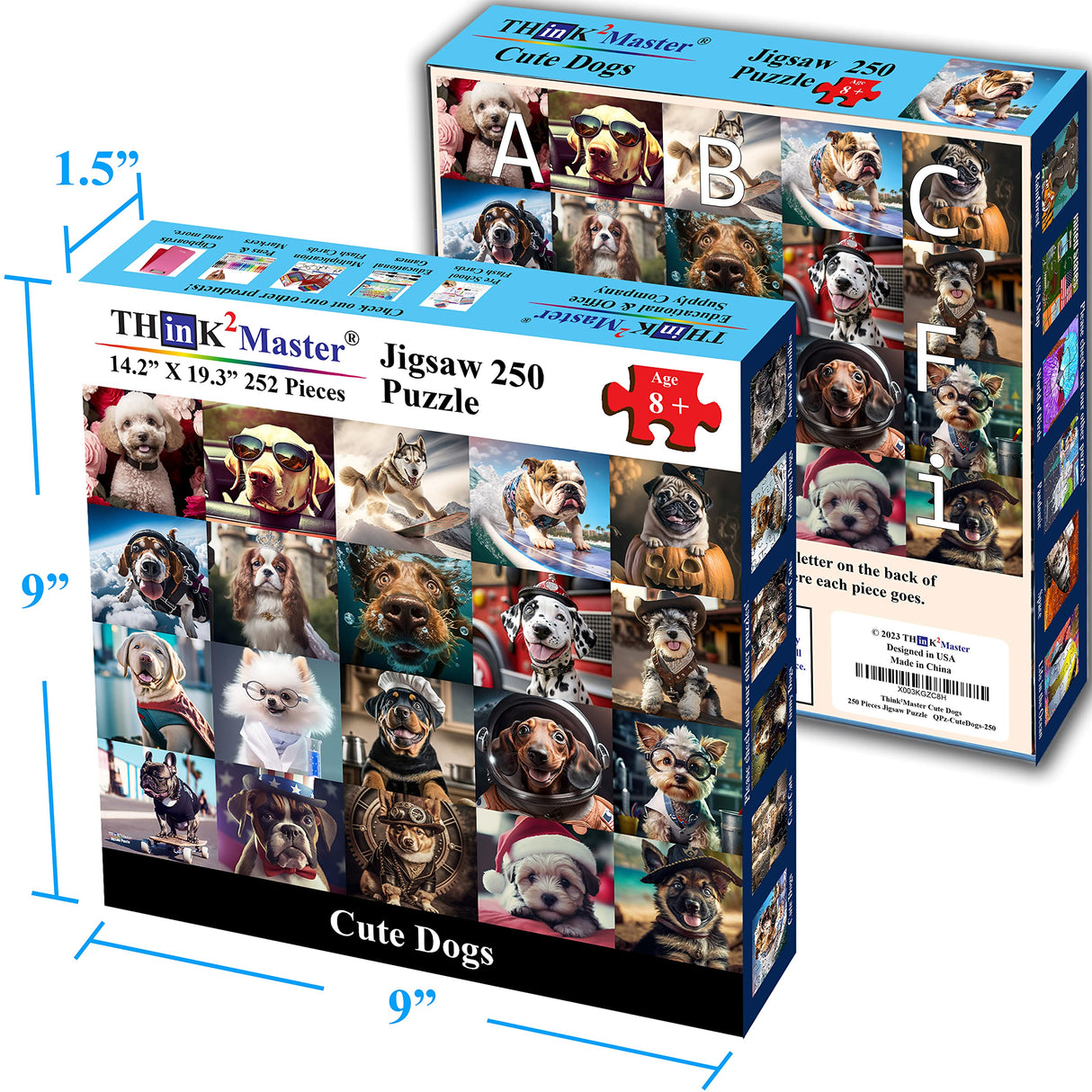 Think2Master Cute Dogs 250 Pieces Jigsaw Puzzle Featuring heartwarming Puppies and Dogs. Fun Toy for Kids, School & Families. Great Gift for Boys & Girls Ages 8+. Size: 14.2” X 19.3” THINK2MASTER