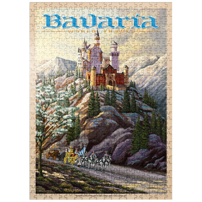 MyPuzzle Neuschwanstein Castle, Germany - Whispers of Winter's Fantasy, Vintage Travel Poster - Premium 500 Piece Jigsaw Puzzle for Adults