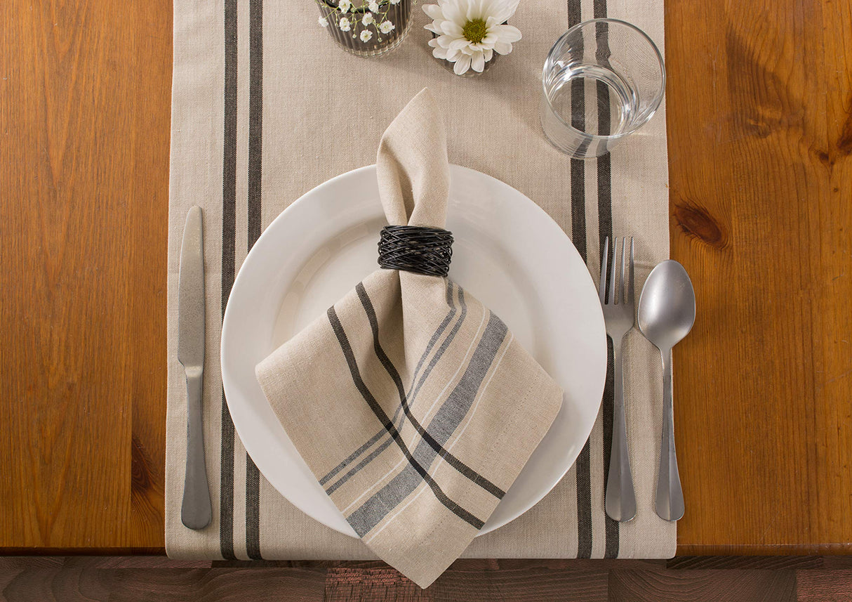 DII French Stripe Dining Table Collection Farmhouse Style Table Runner, 14x108 Inches, Taupe/Black DII