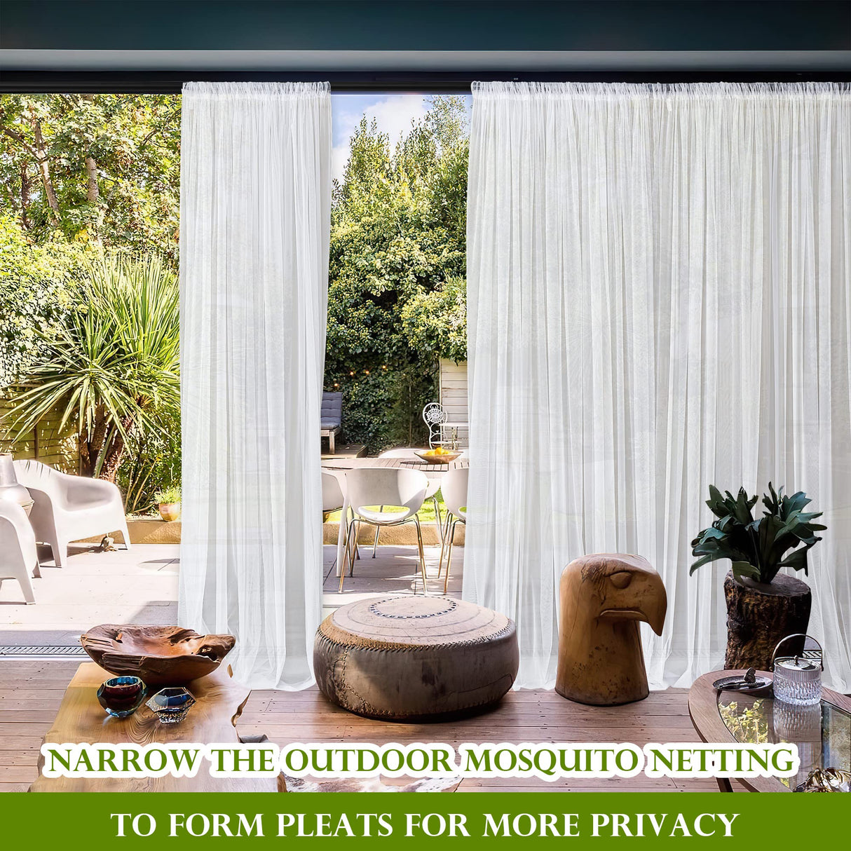 RYB HOME 2 Panels Porch Screen Mesh Outdoor Curtains Lightweight Mosquito Netting for Patio Gazebo Pool Hut Bug Garden Netting Size Adjustable, White, 118 inches Wide x 84 inches Long RYB HOME