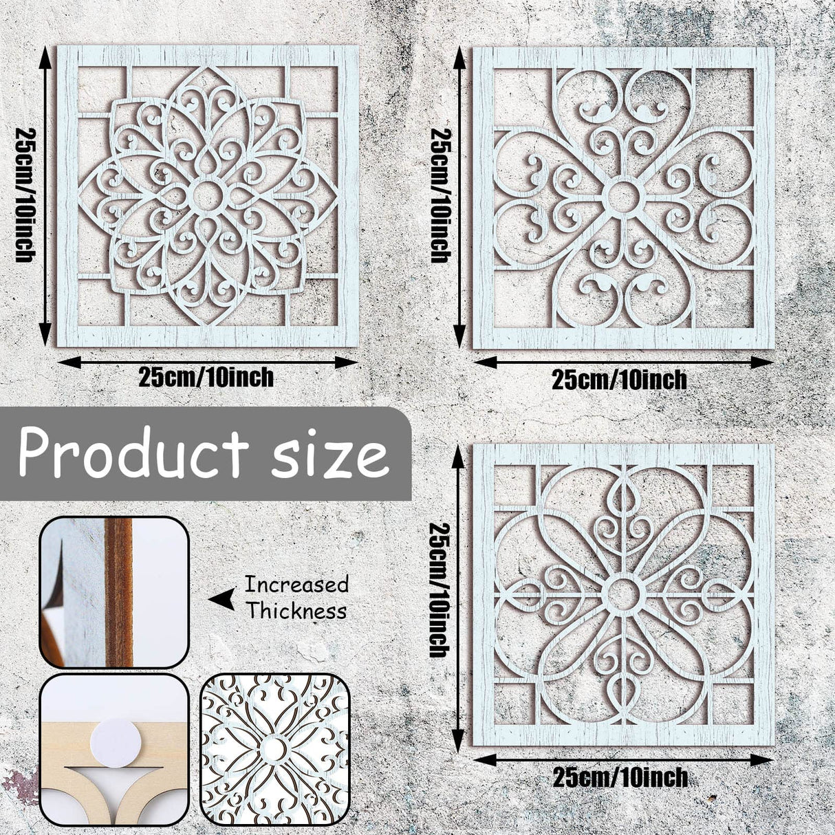 Yulejo 4 Pieces Thicken Rustic Wall Decor Farmhouse Wall Art Decor Wooden Hollow Carved Design Rustic Wall Art for Living Room Bedroom Hallway Decor Office Kitchen Wall Decoration (Light Cyan) Yulejo