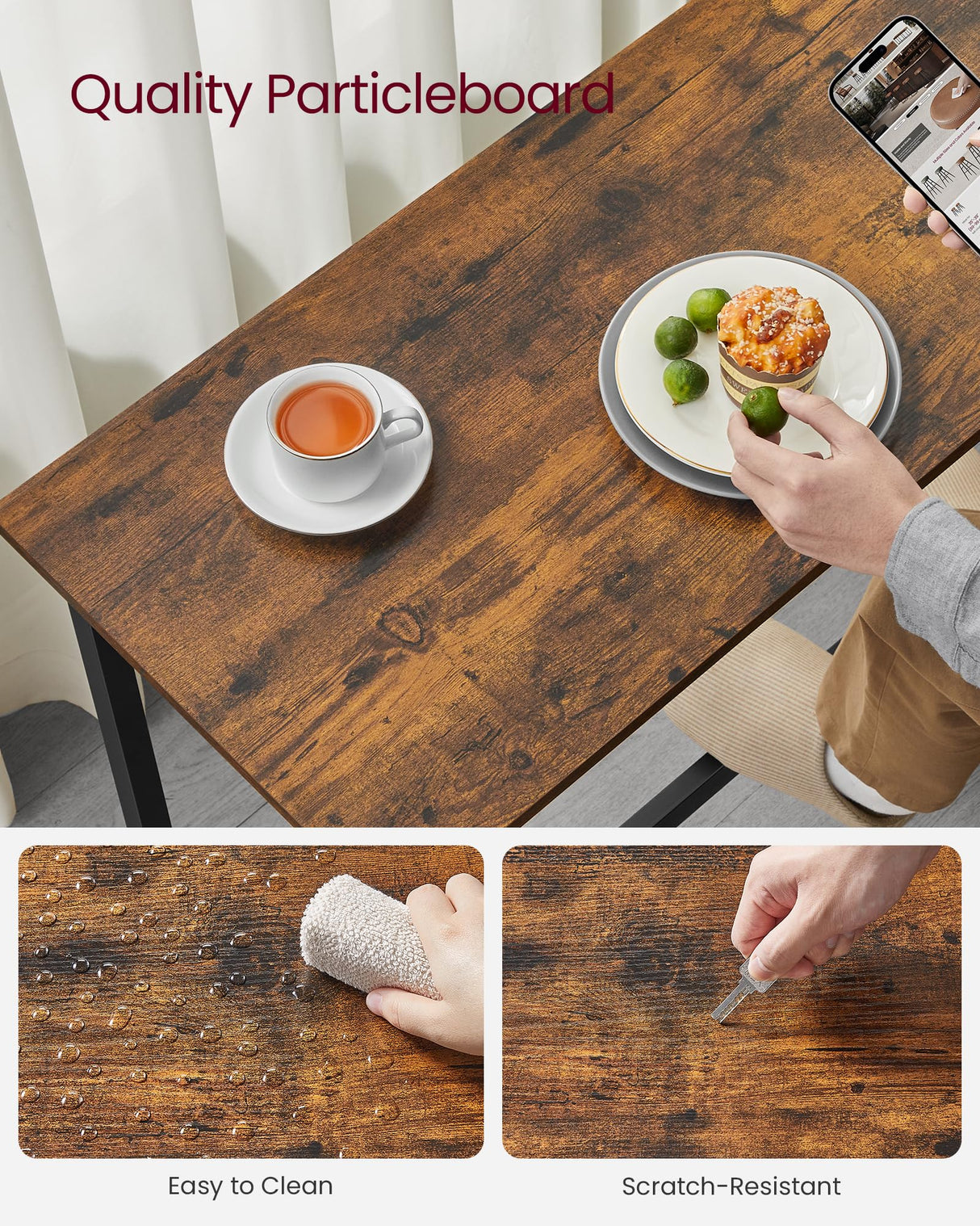 VASAGLE Bar Table, Narrow Long Bar Table, Kitchen Dining Table, High Pub Table, Sturdy Metal Frame, Industrial Design, 15.7 x 55.1 x 35.4 Inches, Rustic Brown and Ink Black ULBT140B01 VASAGLE