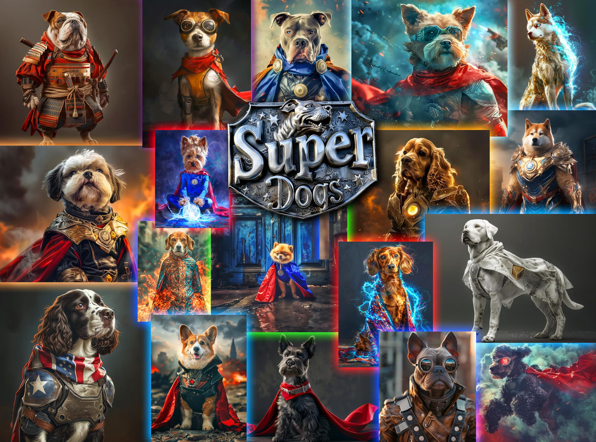 Funny Superhero Dog Puzzle - 1000 Piece Collage Jigsaw Puzzle - Precision Cut Vibrant, Glare-Free Imagery | Great for Adults & Kids - Cute and Colorful Puzzle for Family Game Nights (Super Dogs) Prime TIme Puzzles