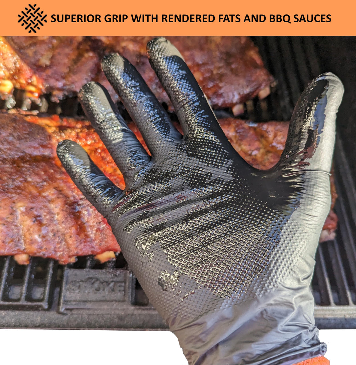 HDMNDD Black Disposable BBQ Grill Gloves Kit - 50 Heavy Duty Textured Grip and 2 Heat Resistant Reusable Liners Meat Pulling (Full Palm & Finger Texture, X-Large) HDMNDD