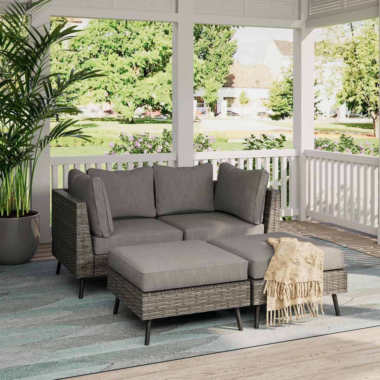 LAUSAINT HOME Outdoor Patio Furniture, 4 Piece Outdoor Sectional Sofa PE Rattan Wicker Patio Conversation Sets, All Weather Patio Furniture Set with Thick Cushions for Garden, Backyard(Grey) LAUSAINT HOME