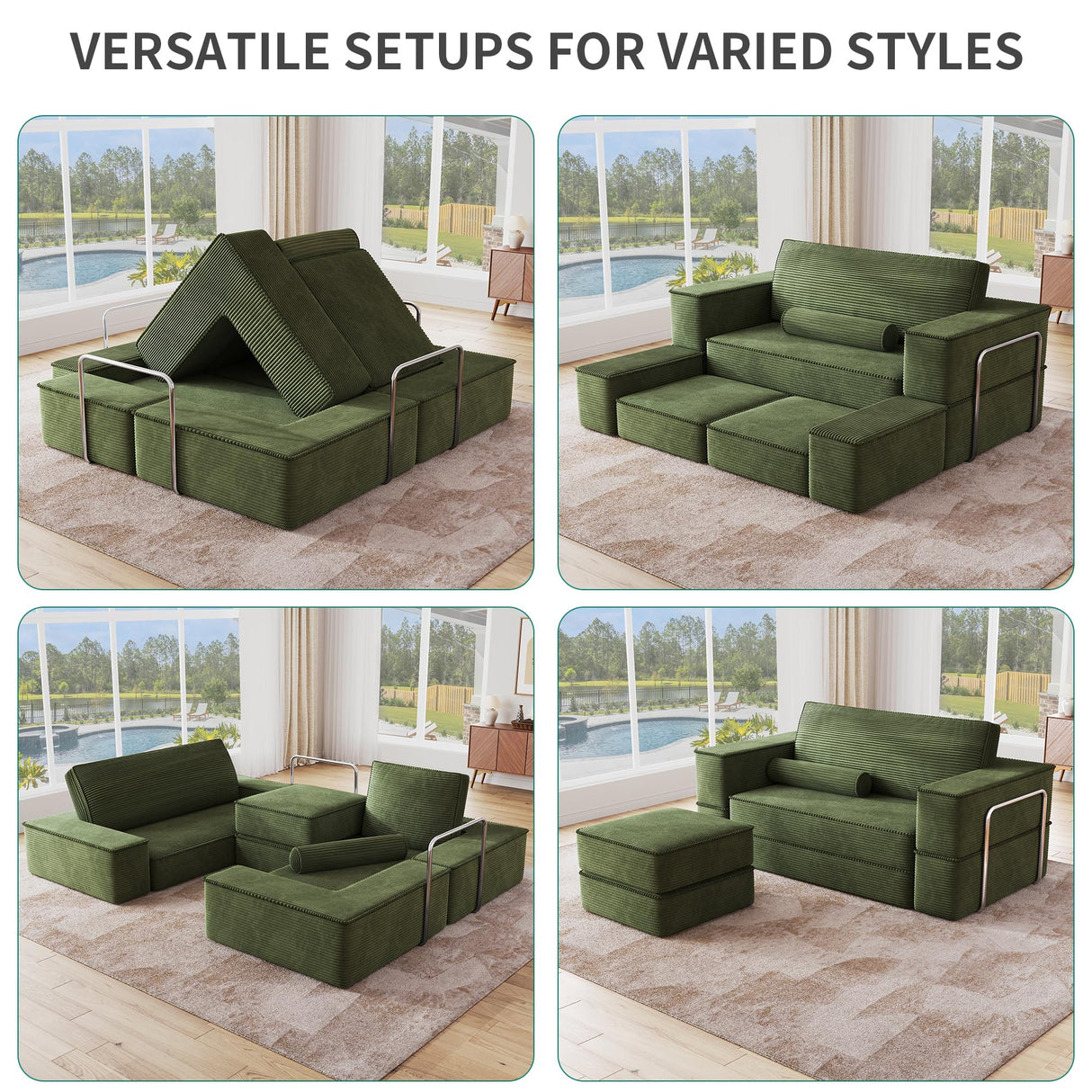 YITAHOME Convertible Cloud Sectional Couch, Comfy Corduroy Sectional Sofa with Deep Seat & High Pillows, Modern Easy-Clean Modular Sectional Sofa for Living Room Bedroom, Green YITAHOME