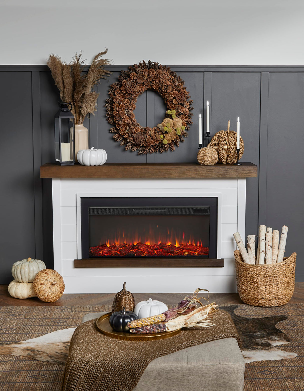 Real Flame Bernice 67" Landscape Electric Fireplace with Mantel for Living Room or Bedroom, Replaceable Fireplace Insert Heater, Realistic Log and Flame Effect, Remote Control, White Real Flame