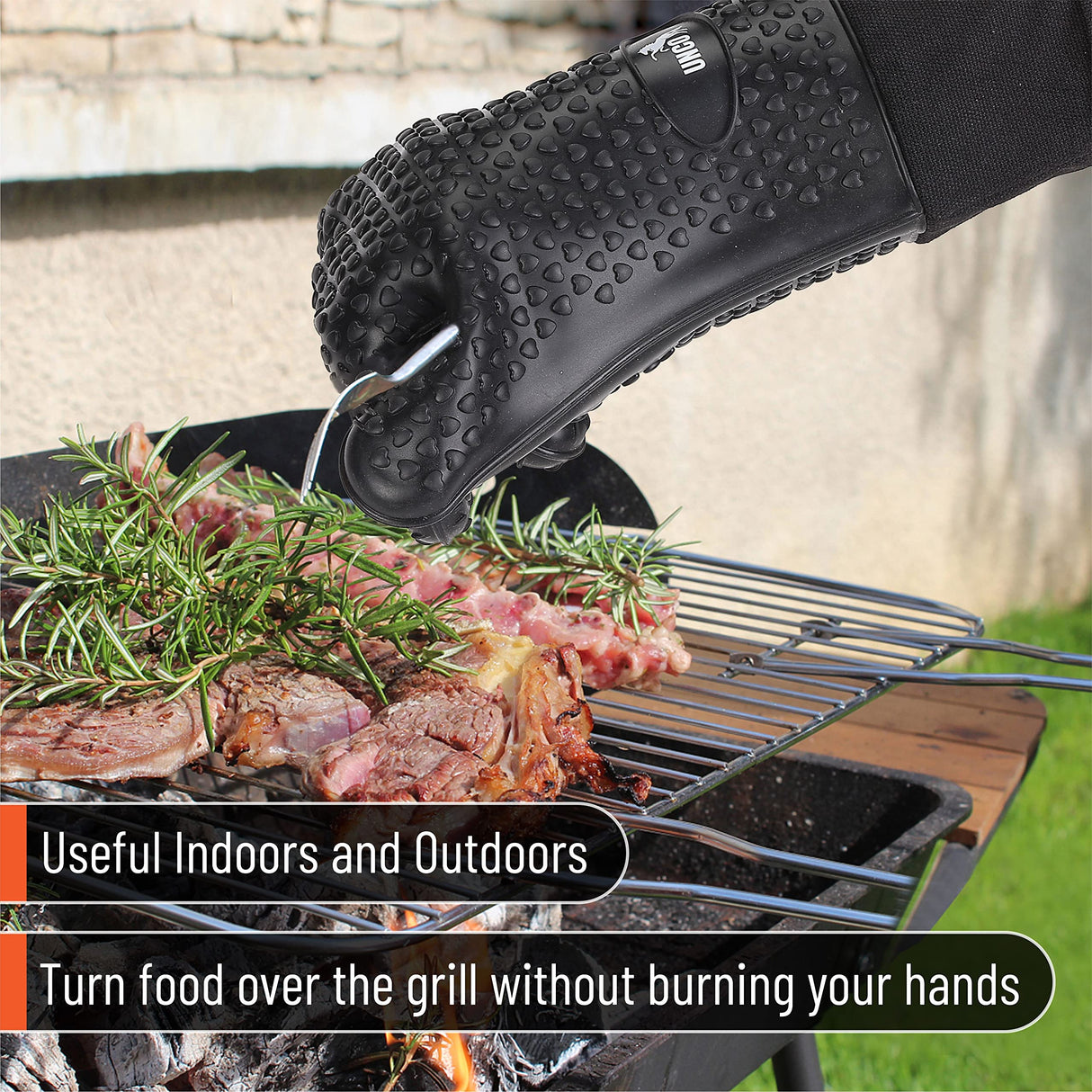 UNCO- Grill Gloves, Silicone Gloves Heat Resistant, Oven Gloves, BBQ Gloves, Meat Gloves, Barbecue Gloves, Grilling Gloves, Meat Gloves for Pulling Meat, Grill Gloves for Outdoor Grill, Grill Mitts UNCO