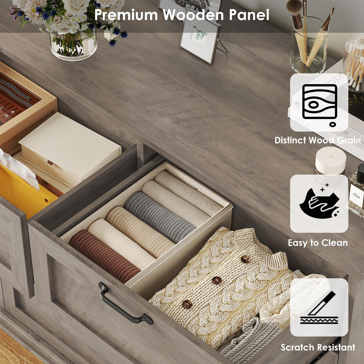 BOTLOG Dresser for Bedroom Wooden, Farmhouse Grey Wood Dresser with 8 Drawers, Chest of Drawers for Bedroom Large Capacity Closet Dresser, Hallway, Entryway, Ash Grey BOTLOG