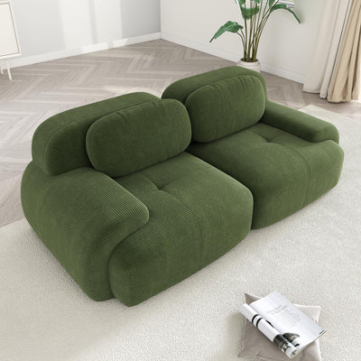 YESER Modular Sectional Sofa Boneless Couch Corduroy Cloud Couch, Modern Deep Seat Sectional Couches for Living Room, 82" Loveseat Apartment Sofa Small Couches for Small Spaces, No Assembly(Green)