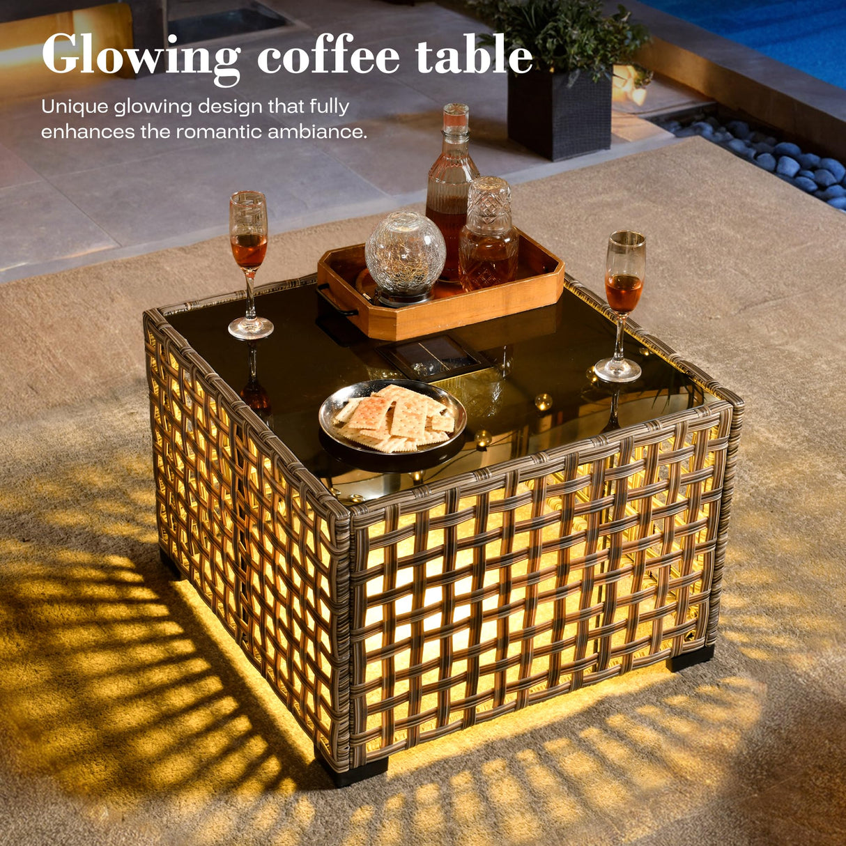 11 Pcs Patio Furniture with Fire Pit Table, Outdoor Rattan Wicker Conversation Set with Glowing Coffee Table, Comfy Sectional Sofa for Porch Balcony Backyard Pool, Black ovios