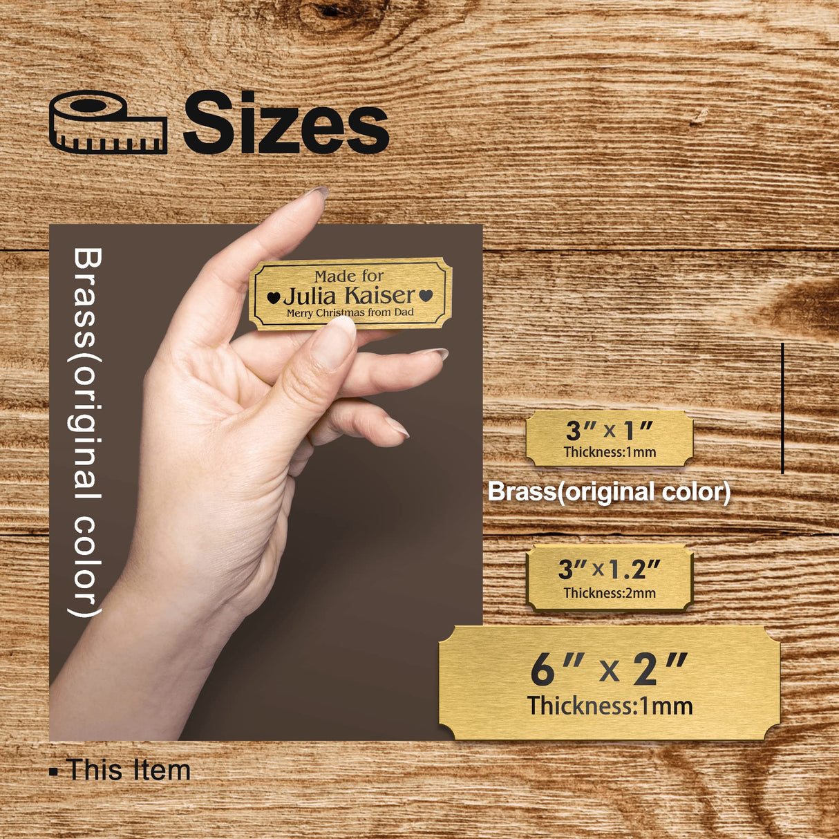 Personalized Name Plates, Solid Brass Engraved Plaque, Trophy Plates Engraved, Custom Name Plate with Adhesive Backing or Screws, 3" W x 1" H Caramel Sweet Life