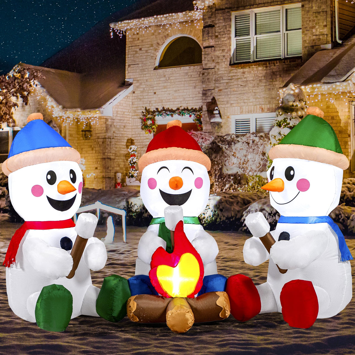 Joiedomi 6 FT Long Christmas Inflatable Snowman with Campfire, 3 Pack Small Snowman with Built-in LEDs Christmas Blow Up Yard Decoration with Light for Xmas Party Outdoor, Garden, Lawn Winter Decor Joiedomi