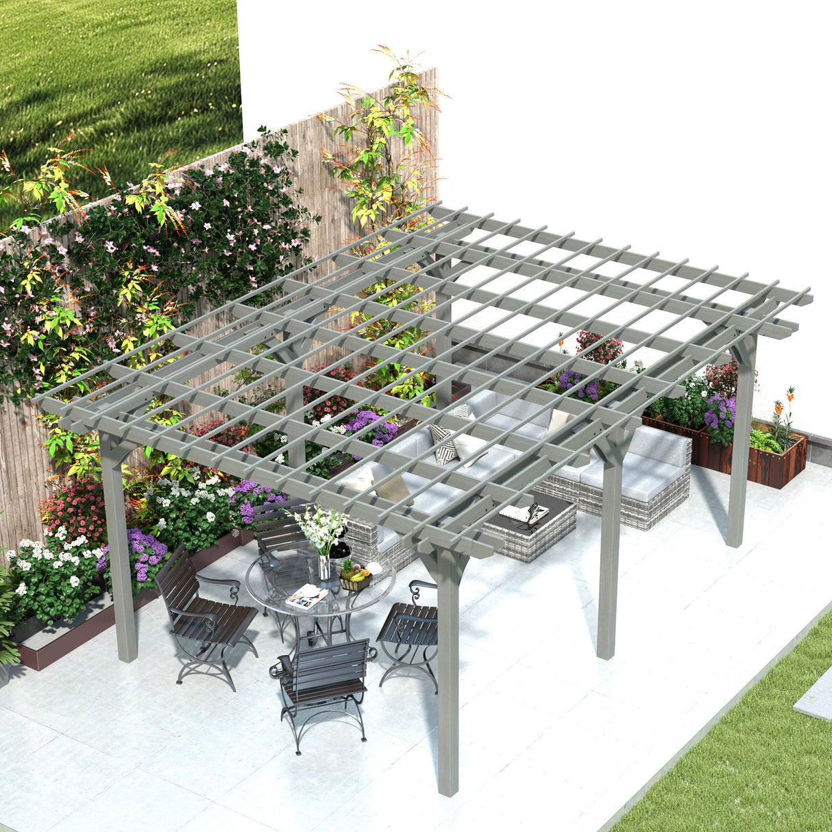 Outsunny 12' x 16' Outdoor Pergola, Wood Gazebo Grape Trellis with Stable Structure for Climbing Plant Support, Garden, Patio, Backyard, Deck, Gray Outsunny
