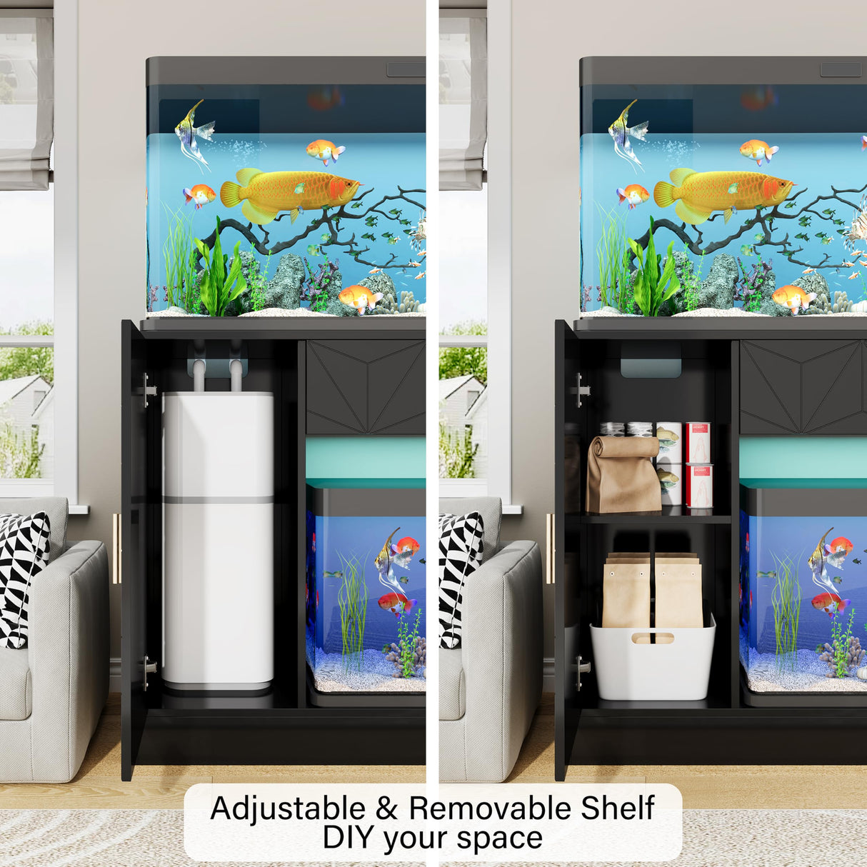 kepptory Heavy-Duty 40 Gallon Aquarium Stand, Modern Dual Tank Cabinet with Hidden Cord Organizer & 550lbs Capacity, 30-50 Gallon Fish Tank Stand, Waterproof and Adjustable Shelf, Black kepptory
