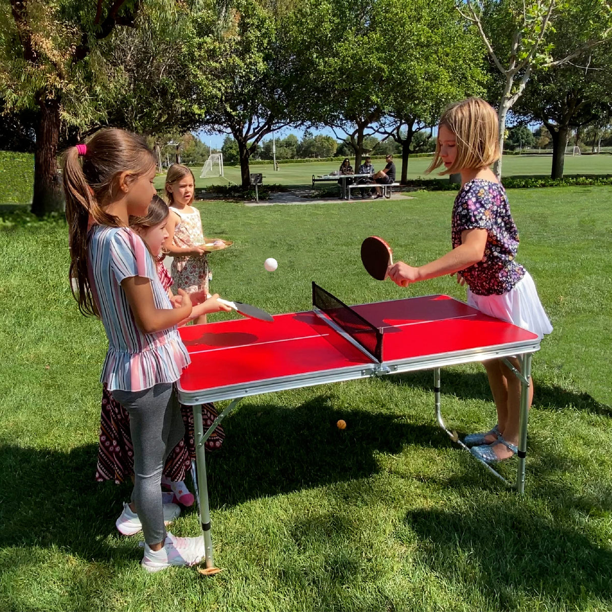 EasyGo Product Mini Kids Ping Pong Table Tennis β Space Saving & Easy Storage β Includes (2) Regulation Paddles (4) Balls and (1) Net β Table Size 4 Foot X 2 Foot β Legs 24β-28β Tall - RED EasyGo Product