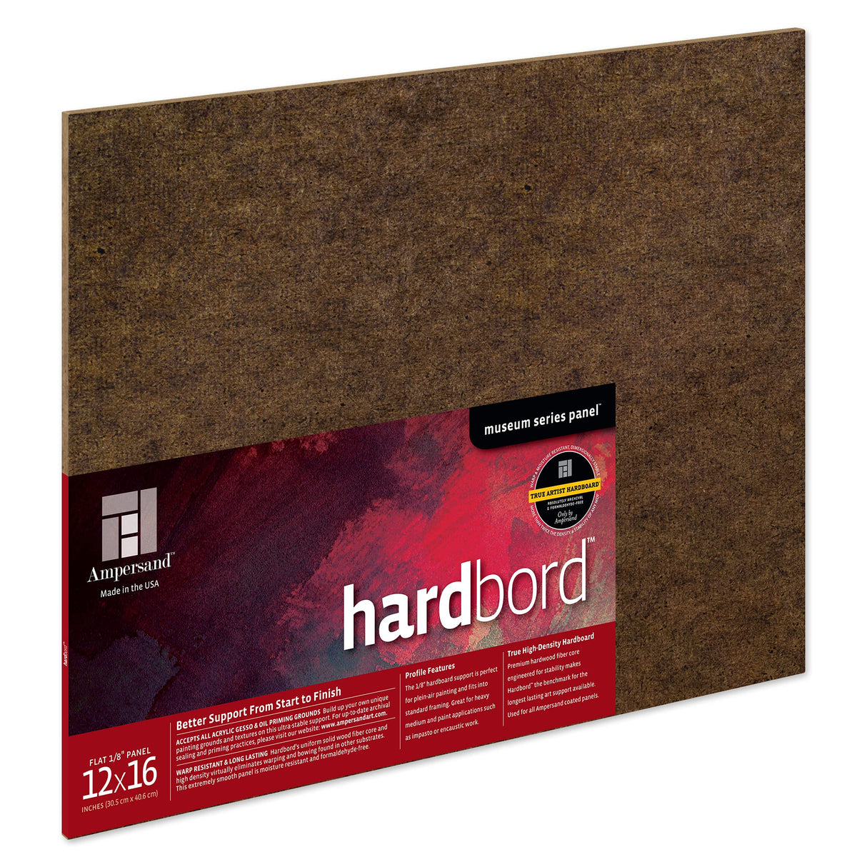 Ampersand Art Supply Hardboard Wood Painting Panel: Museum Series Hardbord, 12" x 16", 1/8 Inch Flat Profile Ampersand Art Supply