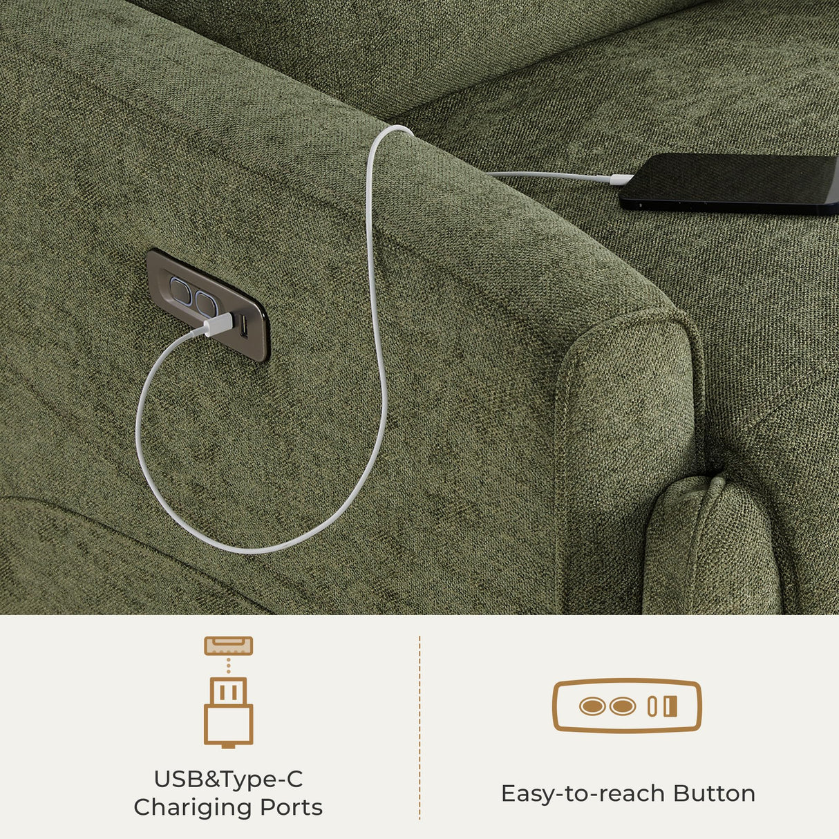 CHITA Electronic Power Recliner Chair Swivel Glider, FSC Certified Modern Nursery Rocking Chair with USB and Type-C Ports, Forest Green CHITA