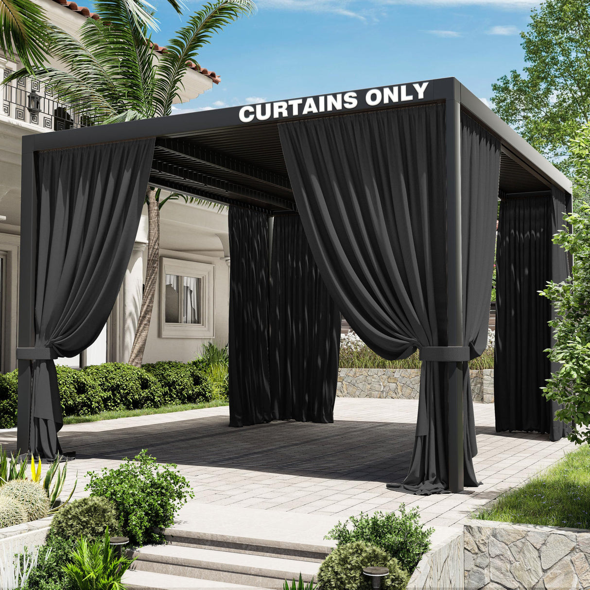 Kimunuk Gazebo Universal Replacement Privacy Curtain,12'X14' Gazebo Outdoor Waterproof Curtains, 4-Panels Sidewall Curtains with Double Zipper for Patio, Garden and Backyard (Only Curtains, Black) Kimunuk