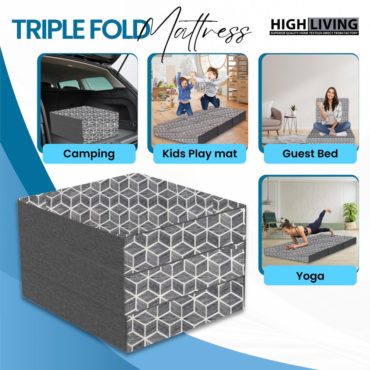 Tri Folding Mattress Single Size - 4 Inch Foldable Mattress Portable Tri-fold Mattress with Washable Cover, Non-Slip Bottom Mattress Guest Bed, 75"x25"x4" Generic