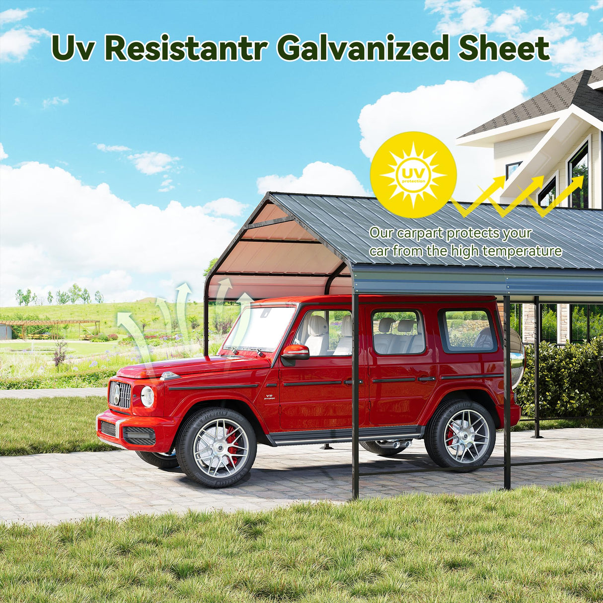 GRAVFORCE 12x20 FT Metal Carport, Heavy Duty Carports Canopy with Galvanized Steel Frame and Roof, Outdoor Garage Car Shed for Pickup, Boat, Cars and Tractors GRAVFORCE