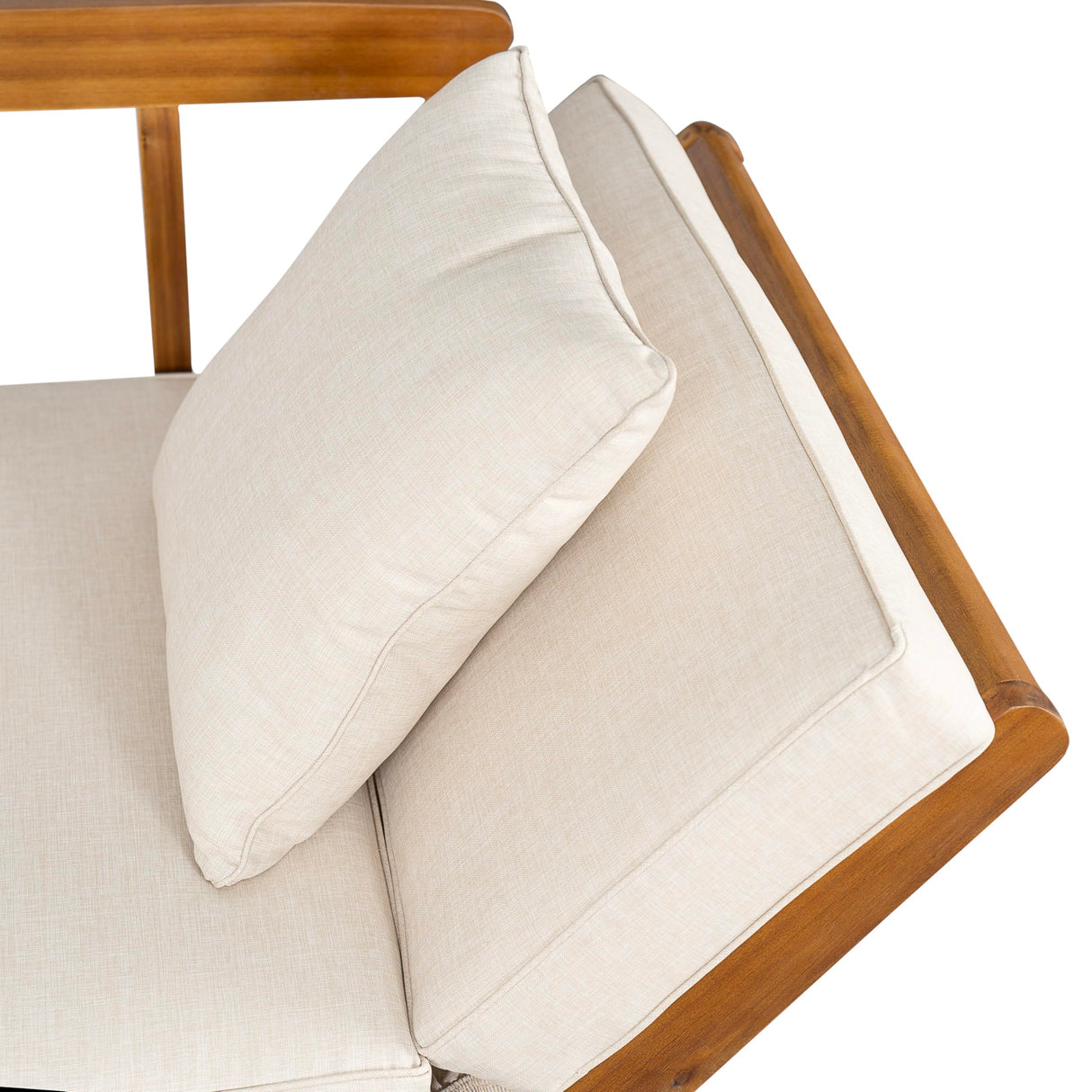 Christopher Knight Home Gary Patio Convertible Couch, Wooden Outdoor Daybed, 3-Seater Acacia Wood Patio Furniture Lounge Sofa for Backyard/Poolside/Garden, Back Pillow+Removable Cushion, Teak+ Beige Christopher Knight Home