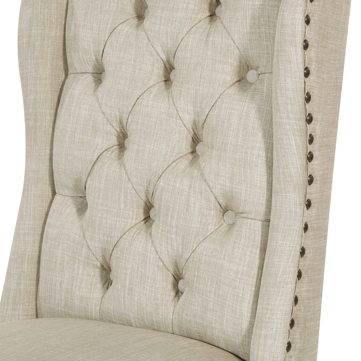 OSP Home Furnishings Jessica Button Tufted Wingback Upholstered Dining Chair with Wood Legs, Linen Fabric, 22.5” W x 26.25” D x 42.75” H OSP Home Furnishings