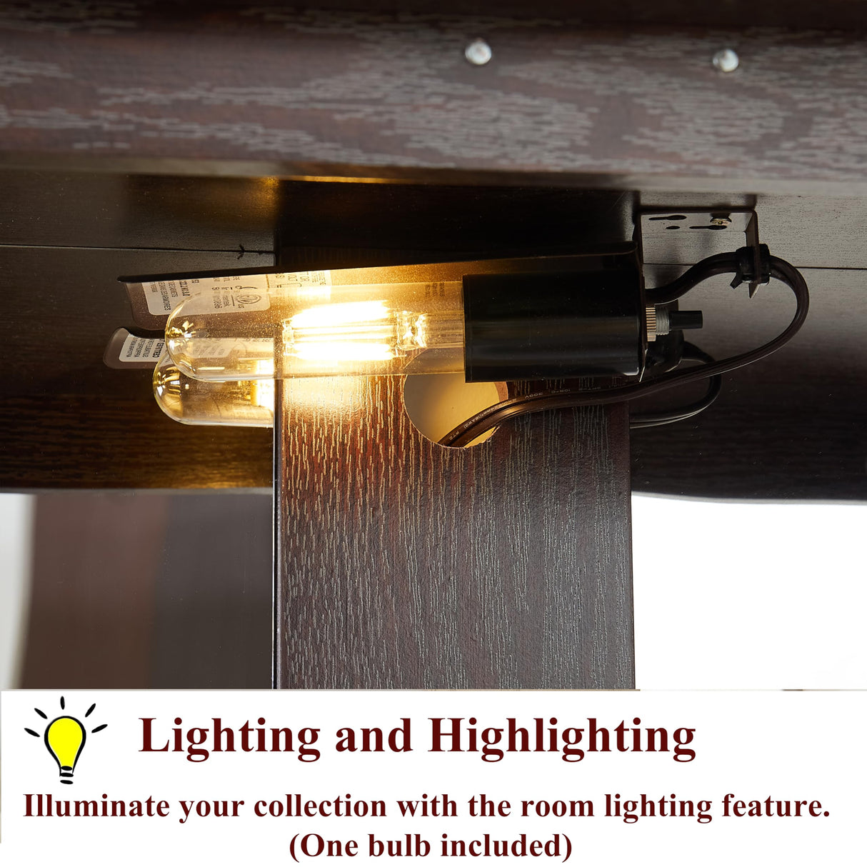 lunhung 3-Tier Lighted Glass Display Curio Cabinet with 2 Tempered Glass Doors & 1 Drawer,Curio Case with Mirrored Back Panel & Adjustable Shelves,Wine Display Cabinet for Living Room,Kitchen(Cherry) lunhung