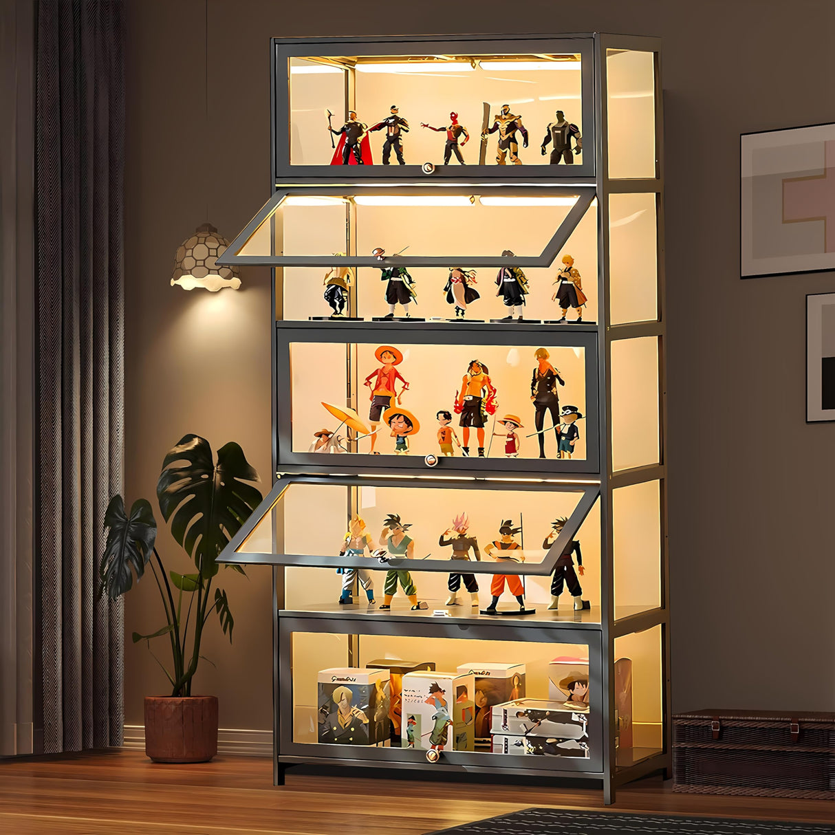 TVMCNA 67" Display Cabinet, Curio Display Cabinet with Door and 4 Adjustable Shelves, Large Capacity Storage Cabinet Collectibles Toy Display Case for Living Room TVMCNA