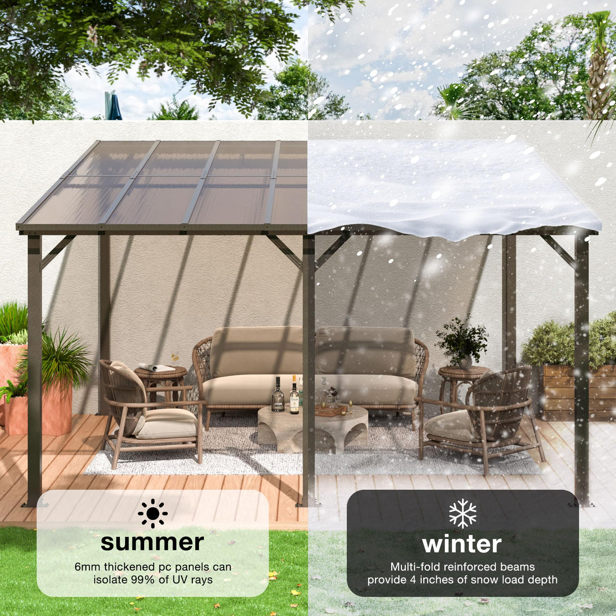 VIWAT 10' x 14' Gazebo, Outdoor Gazebos on Clearance with Aluminum Frame, Wall Mounted Gazebo & Pergola, Lean to Gazebo Awnings for Patio, Decks, Porch and Backyard VIWAT