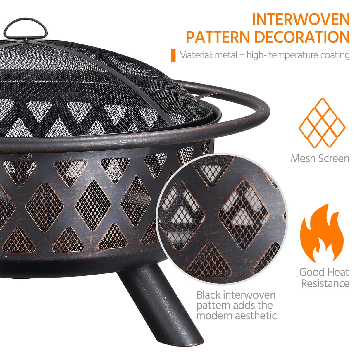 Yaheetech Fire Pit 36in Outdoor Wood Burning Fire Pits Wood Large Fire Bowl for Outside BBQ Bonfire Patio with Mesh Spark Screen, Poker and Rain Cover Yaheetech