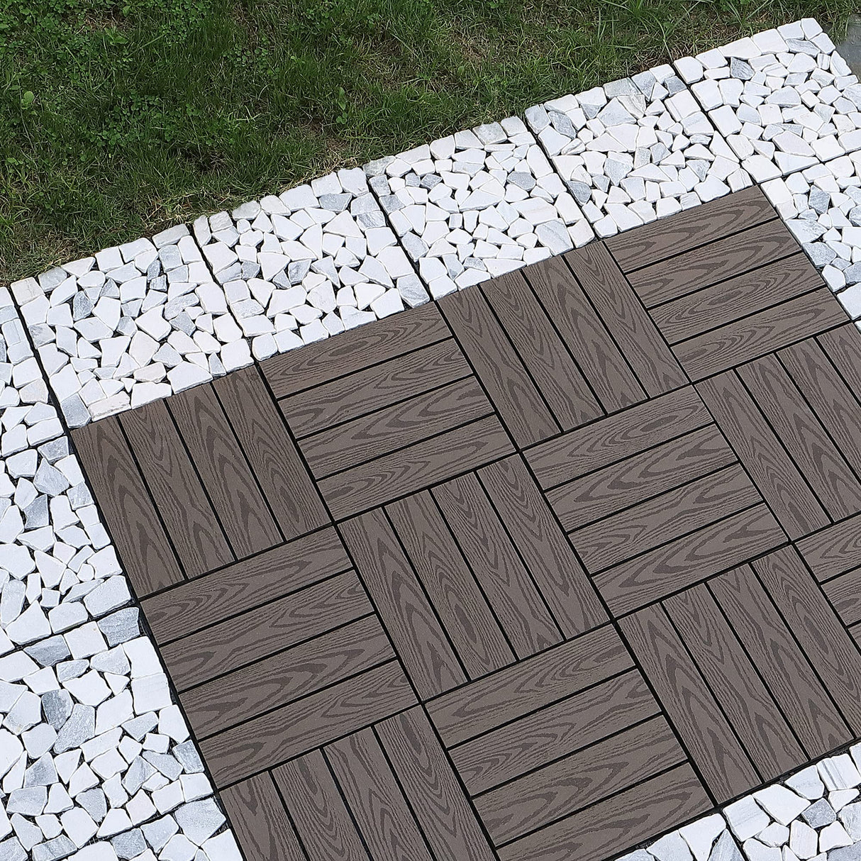 PURE ERA Natural Real Stone Interlocking Floor Deck Tiles Indoor Outdoor Use 12"x12" (4Pcs, 4 sq. Ft, Sliced Grey and White)- Great Upgrade to Patio Backyard Pathway PURE ERA