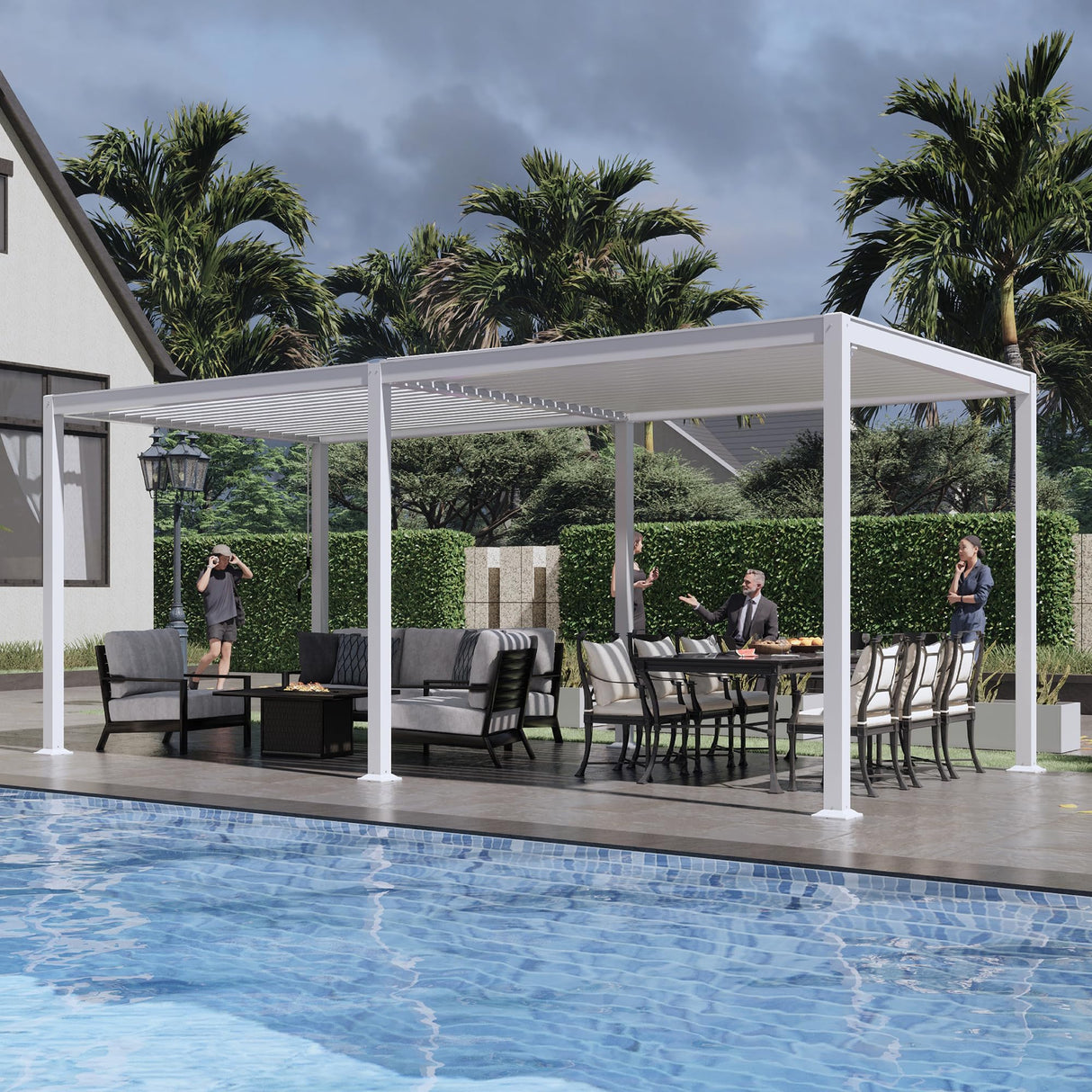 MASTERCANOPY 12’ X 20’ Louvered Pergola Outdoor Aluminum Patio Pergola with Adjustable Roof for Deck Backyard Garden (White) MASTERCANOPY