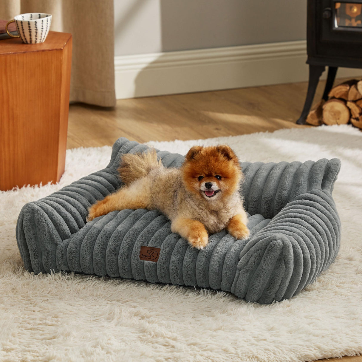 Bedsure Cute Cat Couch for Pets - Fluffy Small Dog Sofa with Premium Soft Corduroy Fleece, Pet Sofa with Removable Washable Cover, Supportive Dog Couch Bed for Small Medium Dogs, 30inch, Warm Grey Bedsure