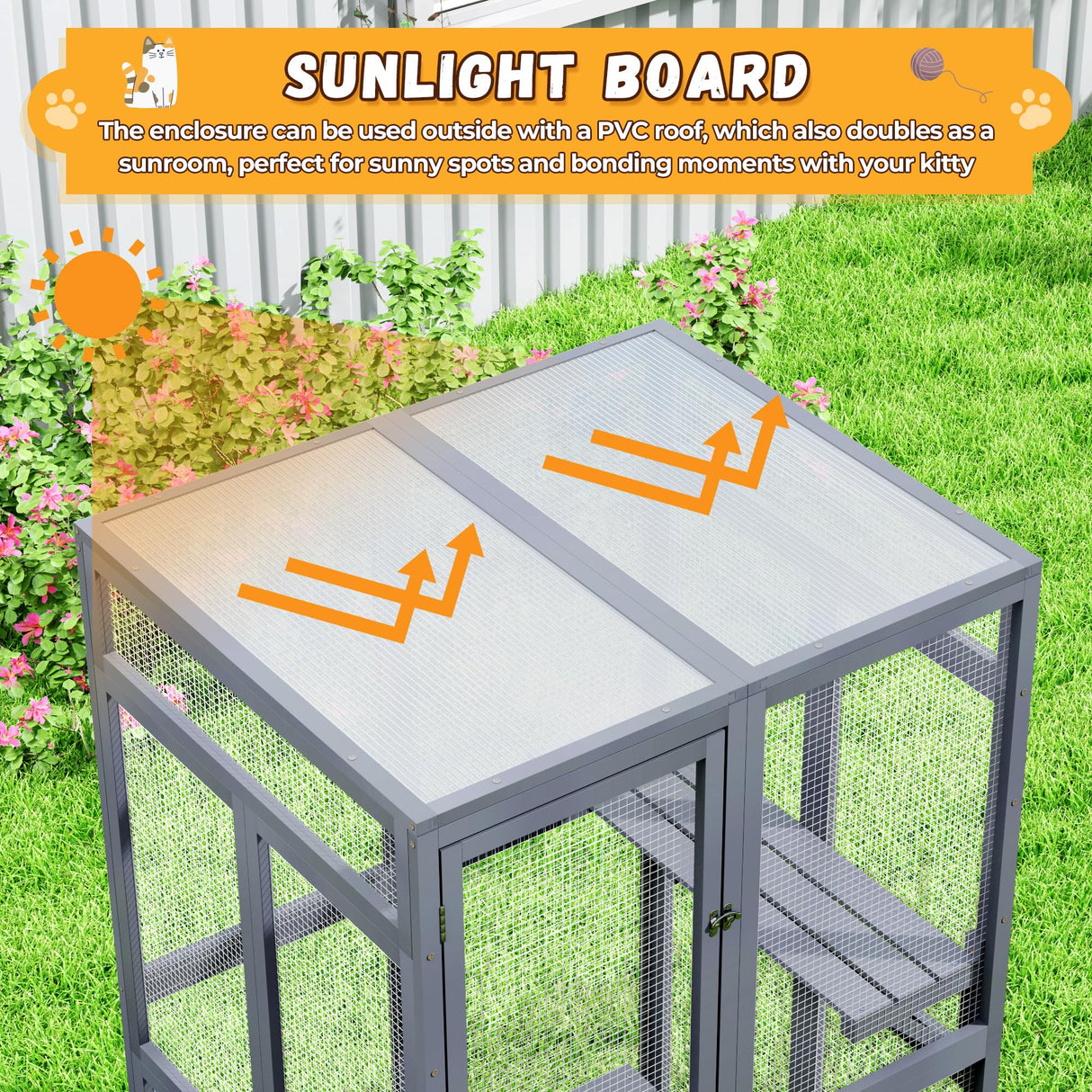 Catio Outdoor Cat Enclosure, Wooden Catio with Window Access for Patio, Indooe Kitty House (Grey) Nyeekoy