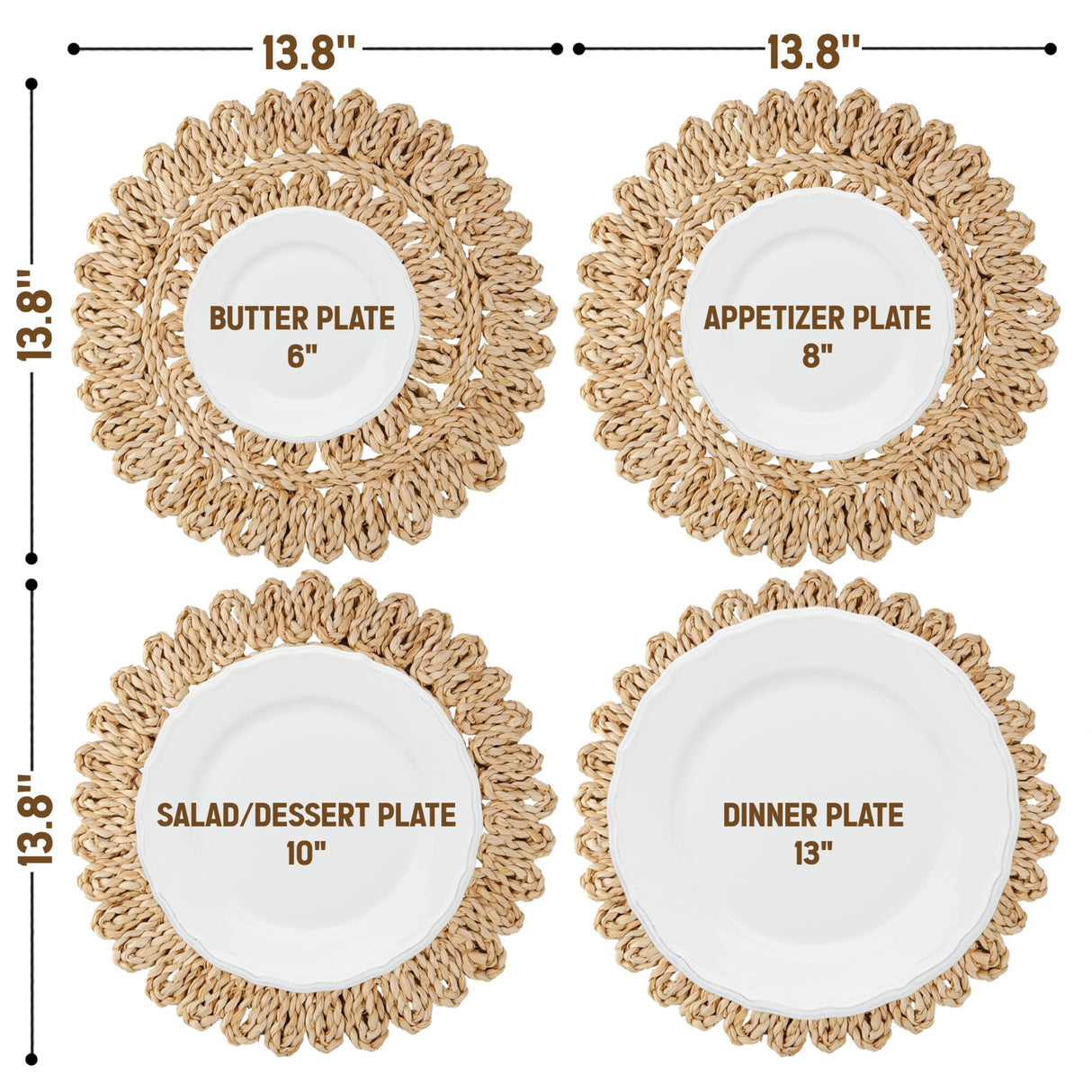 13.8" Corn Husk Woven Round Placemats Set of 6 - Wicker Boho Farmhouse Placemats - Rattan Table Mats for Dining Table, Wedding, Home DAI VU CRAFTS