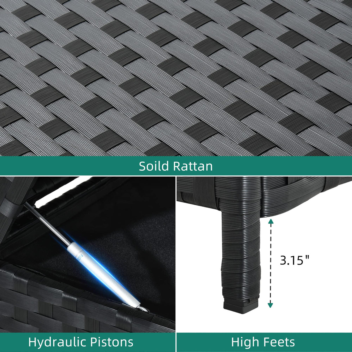 YITAHOME 230 Gallon Wicker Deck Box, XXL All-Weather Outdoor Storage Box, Rattan Storage Bin for Patio Furniture, Outdoor Cushions, Pool Storage and Garden Tools - Black YITAHOME