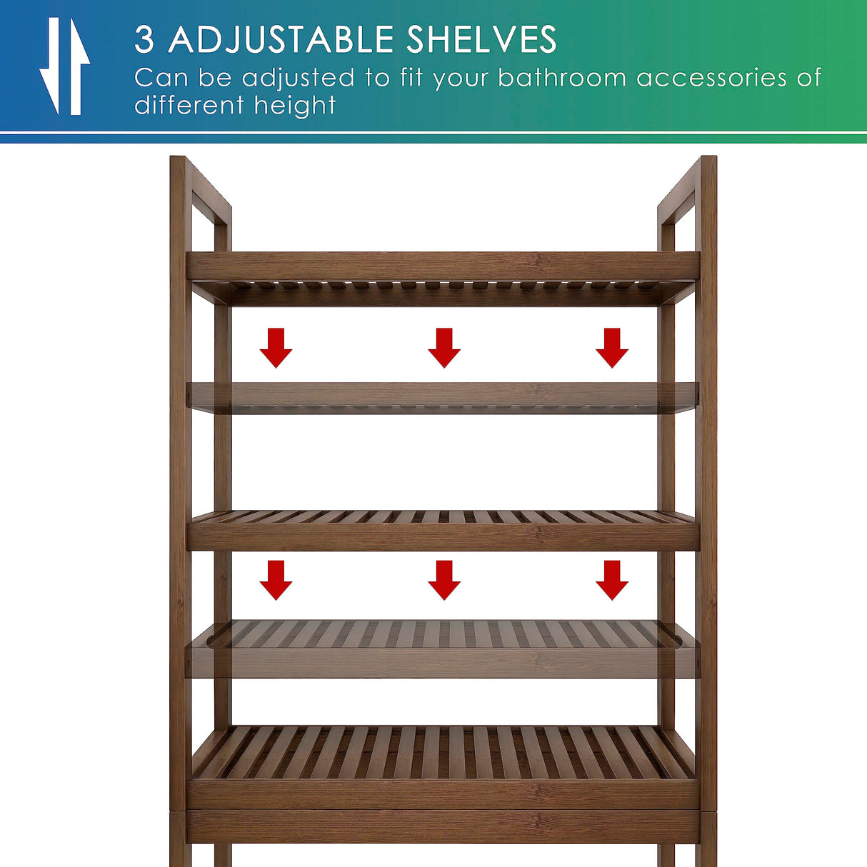 Bamboo Over-The-Toilet Organizer Rack with 3 Adjustable Shelves - SMIBUY Space Saver in Walnut SMIBUY
