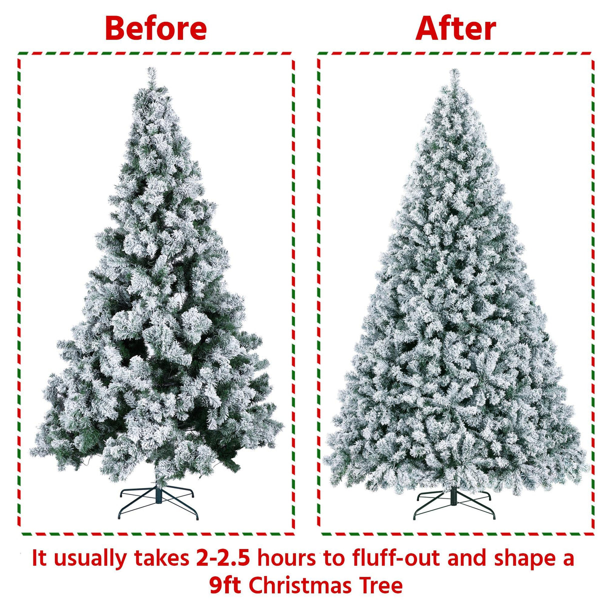 Yaheetech 9ft Pre-lit Artificial Christmas Tree with Incandescent Warm White Lights, Snow Flocked Full Prelighted Xmas Tree W/2084 Branch Tips, 900 Incandescent Lights & Foldable Stand, Green & White Yaheetech