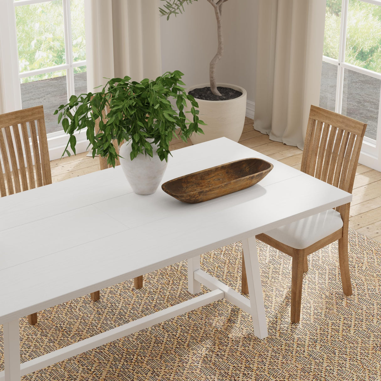 ComfIQ Harthwell 84-Inch Modern Farmhouse Dining Table in a Painted White Finish - Solid Wood with Ash Veneer, Seats 8, Easy Assembly, Rustic Wood Kitchen & Dining Room Table ComfIQ